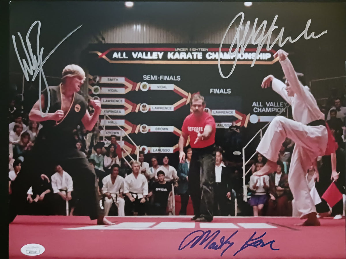 Popular Ralph Macchio William Zabka Martin Kove The Karate Kid Triple Signed Auto JSA