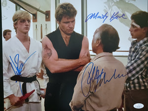 Ralph Macchio William Zabka Martin Kove The Karate Kid Cobra Kai Dojo Triple Signed 11x14 Photo JSA